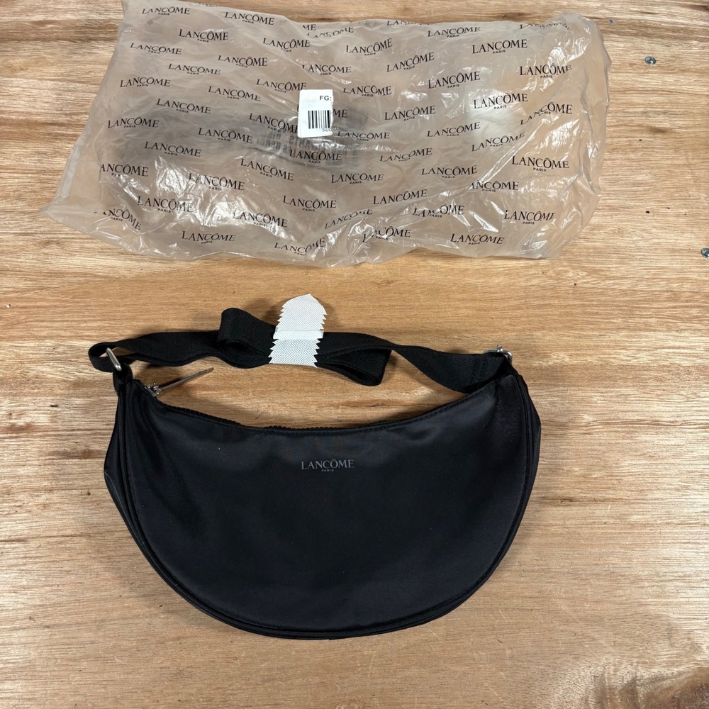 Lancome Paris Black Crescent Shoulder Bag Recycled Material Minimalist Zip Top
